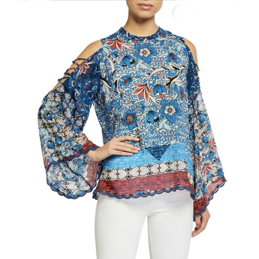 JOHNNY WAS BONDI COLD SHOULDER BLOUSE TOP NWT XL - Picture 4 of 10